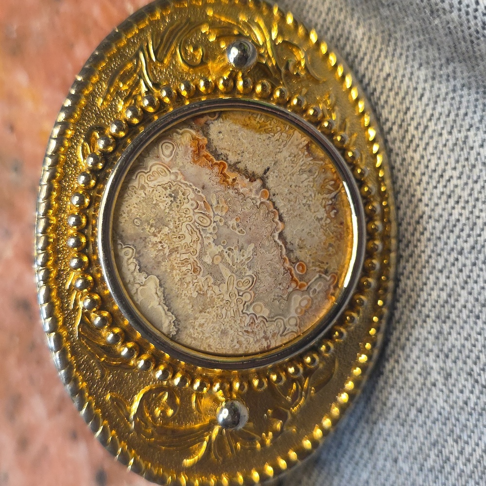 Vintage GEMSTONE marble AGATE? Mafco Belt Buckle WESTERN/Rodeo